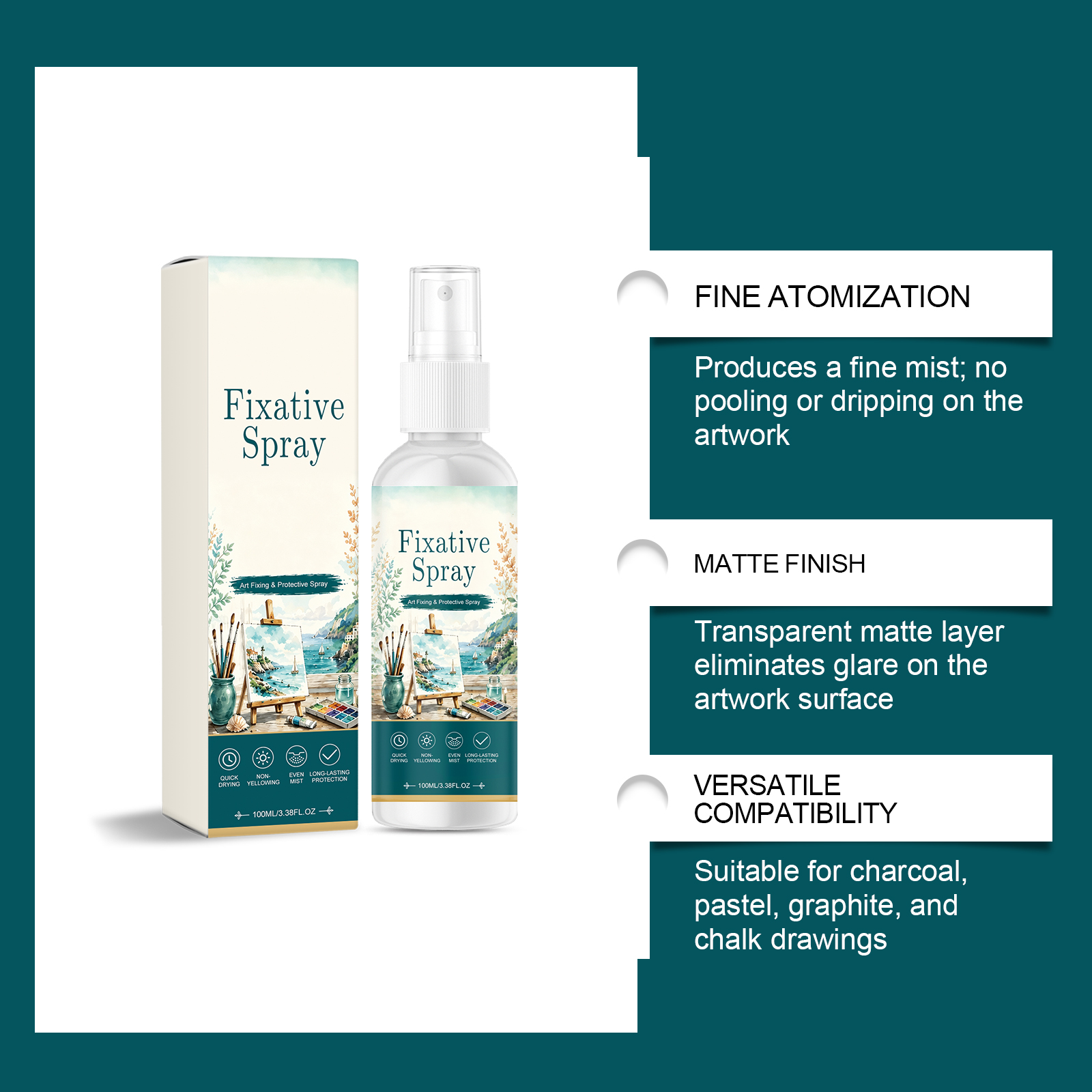Fixing Spray Fine Art Sketch Pigment Fix Color Quick Dry Film Form Portable Care Drawing