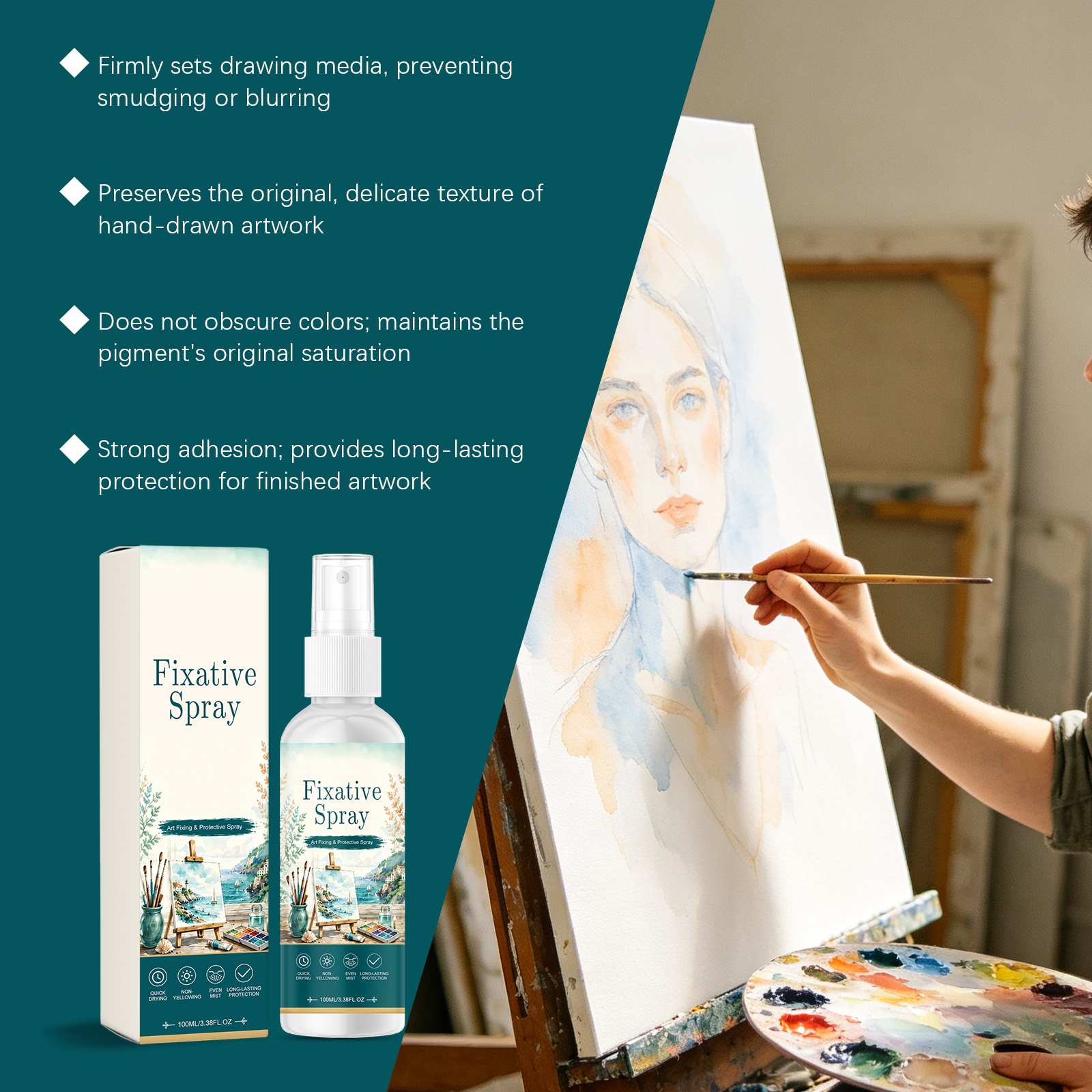 Fixing Spray Fine Art Sketch Pigment Fix Color Quick Dry Film Form Portable Care Drawing