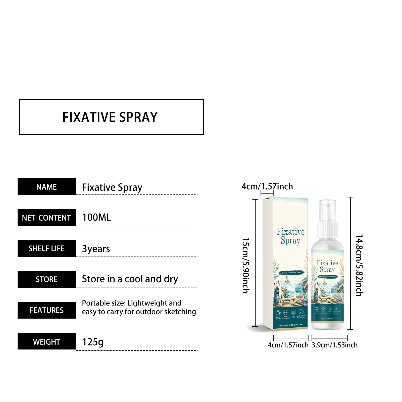 Fixing Spray Fine Art Sketch Pigment Fix Color Quick Dry Film Form Portable Care Drawing