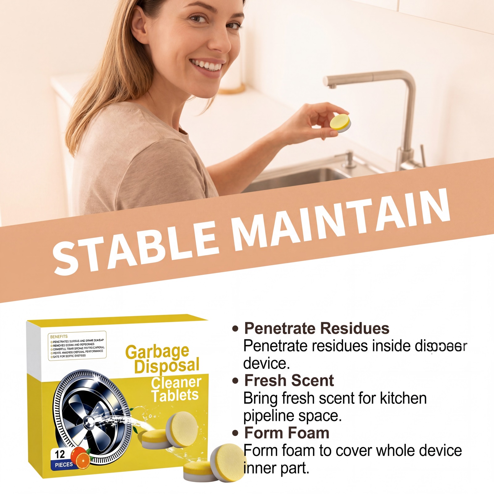 Garbage Disposer Cleaning Tablets Daily Household Kitchen Sink Deodorizing Cleaning Stain Removing