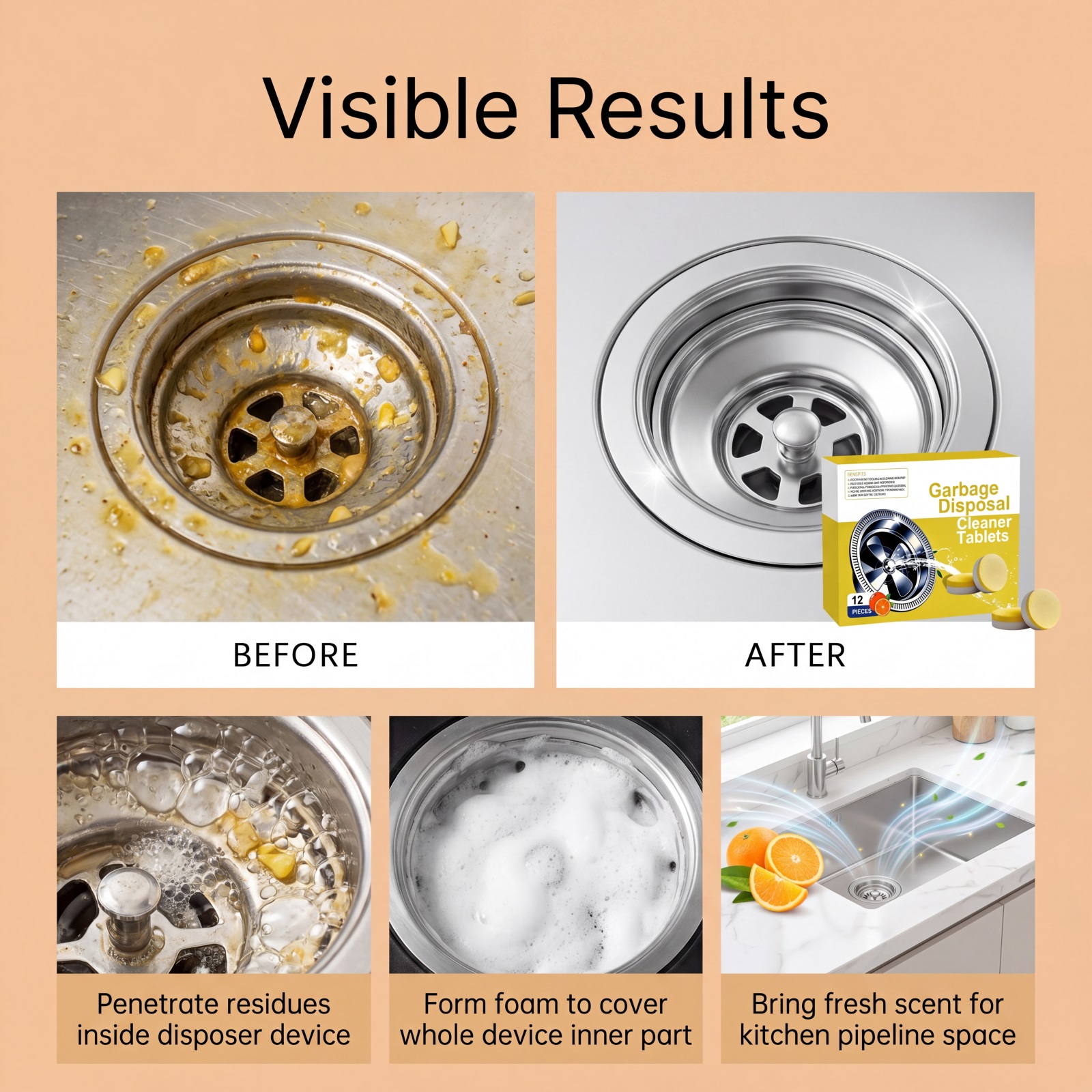 Garbage Disposer Cleaning Tablets Daily Household Kitchen Sink Deodorizing Cleaning Stain Removing