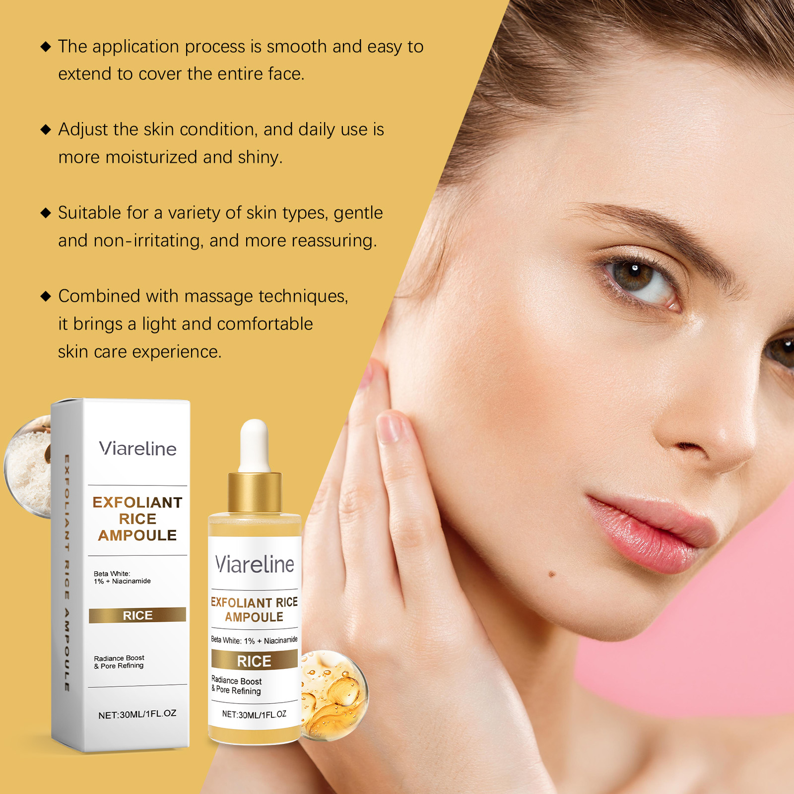 Exfoliating Rice Essence Liquid Mild Hydrating Moisturizing Refining Shrinking Pore Essence Liquid