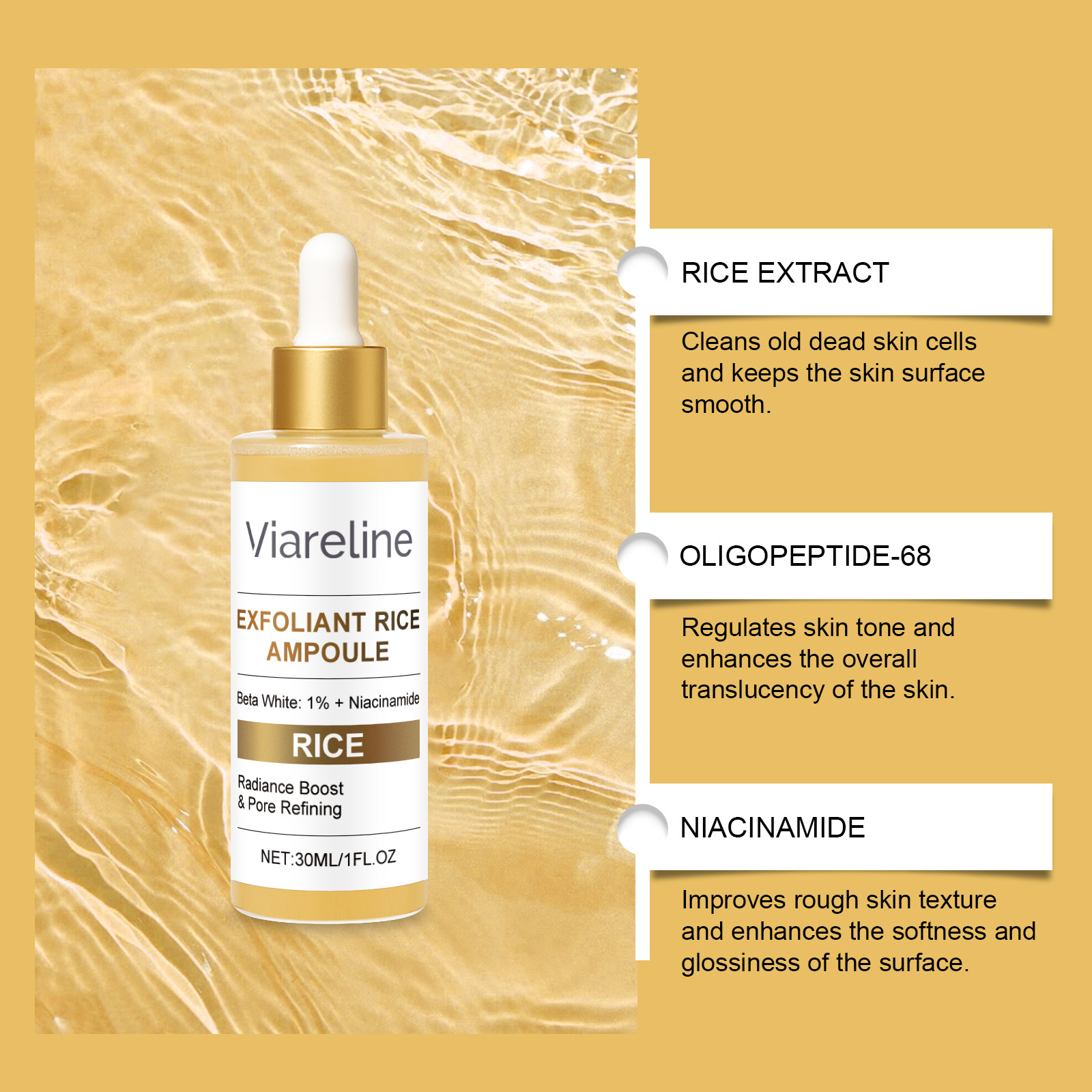Exfoliating Rice Essence Liquid Mild Hydrating Moisturizing Refining Shrinking Pore Essence Liquid