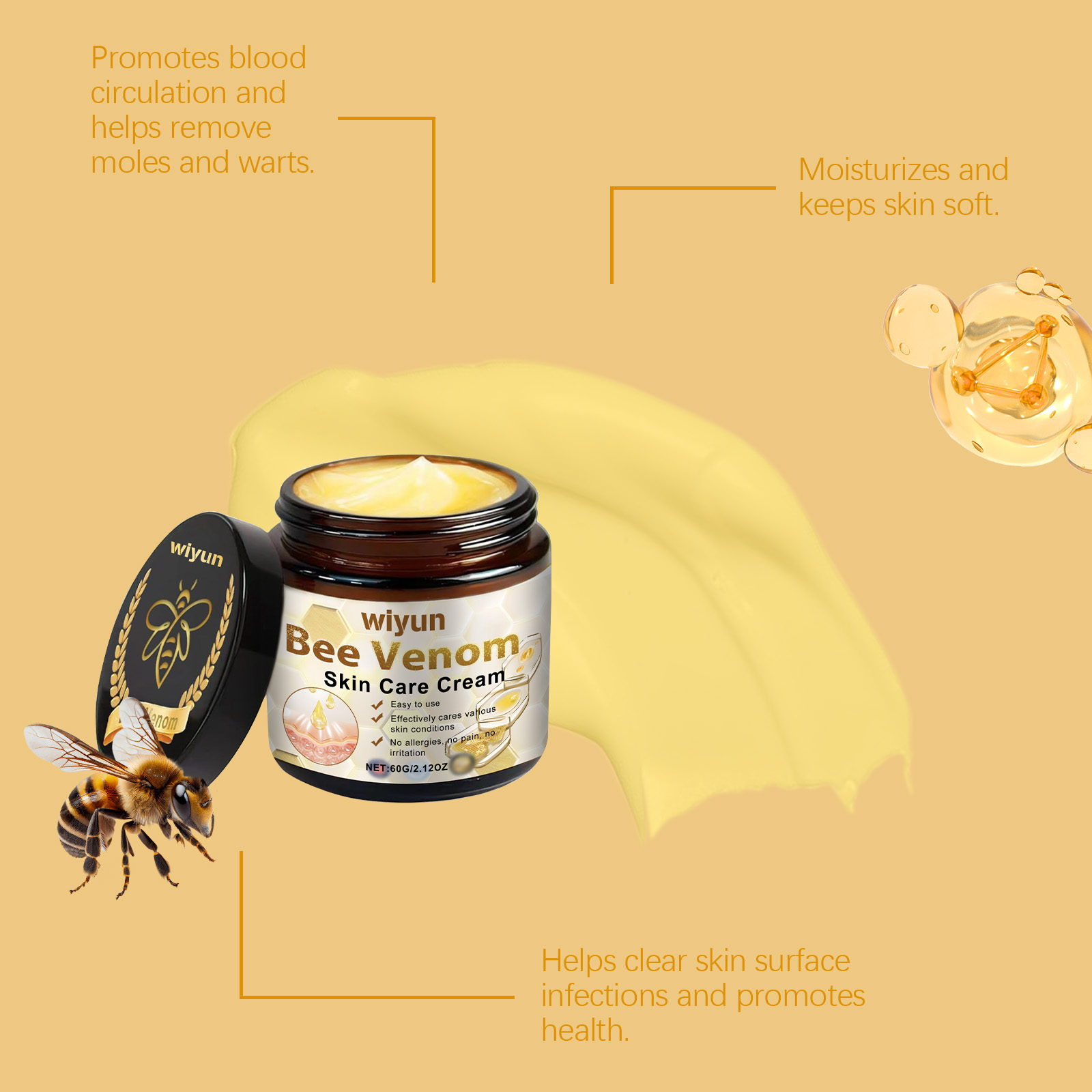 Bee Venom Wart And Mole Skin Care Cream Herbal Mild Fade Skin Mole Clean Skin Care Ointment