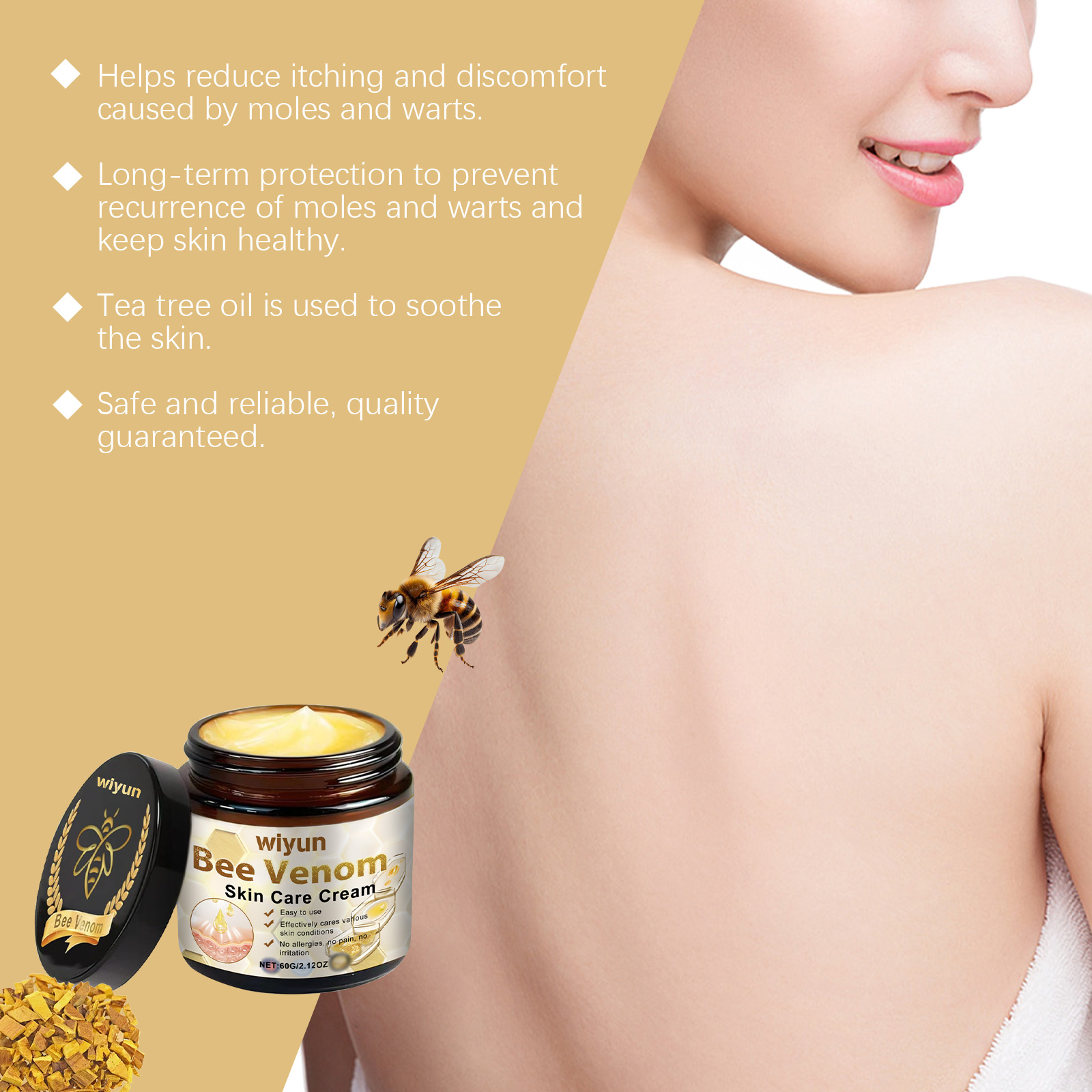 Bee Venom Wart And Mole Skin Care Cream Herbal Mild Fade Skin Mole Clean Skin Care Ointment
