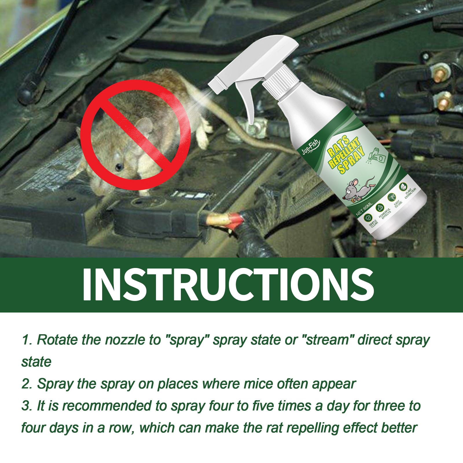 Natural Peppermint Oil Rat & Mouse Repellent Spray for Home&Garden