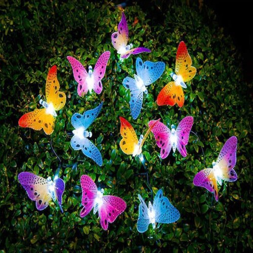 Solar Powered Butterfly Fiber Optic Fairy String Lights Waterproof Christmas Outdoor Gar
