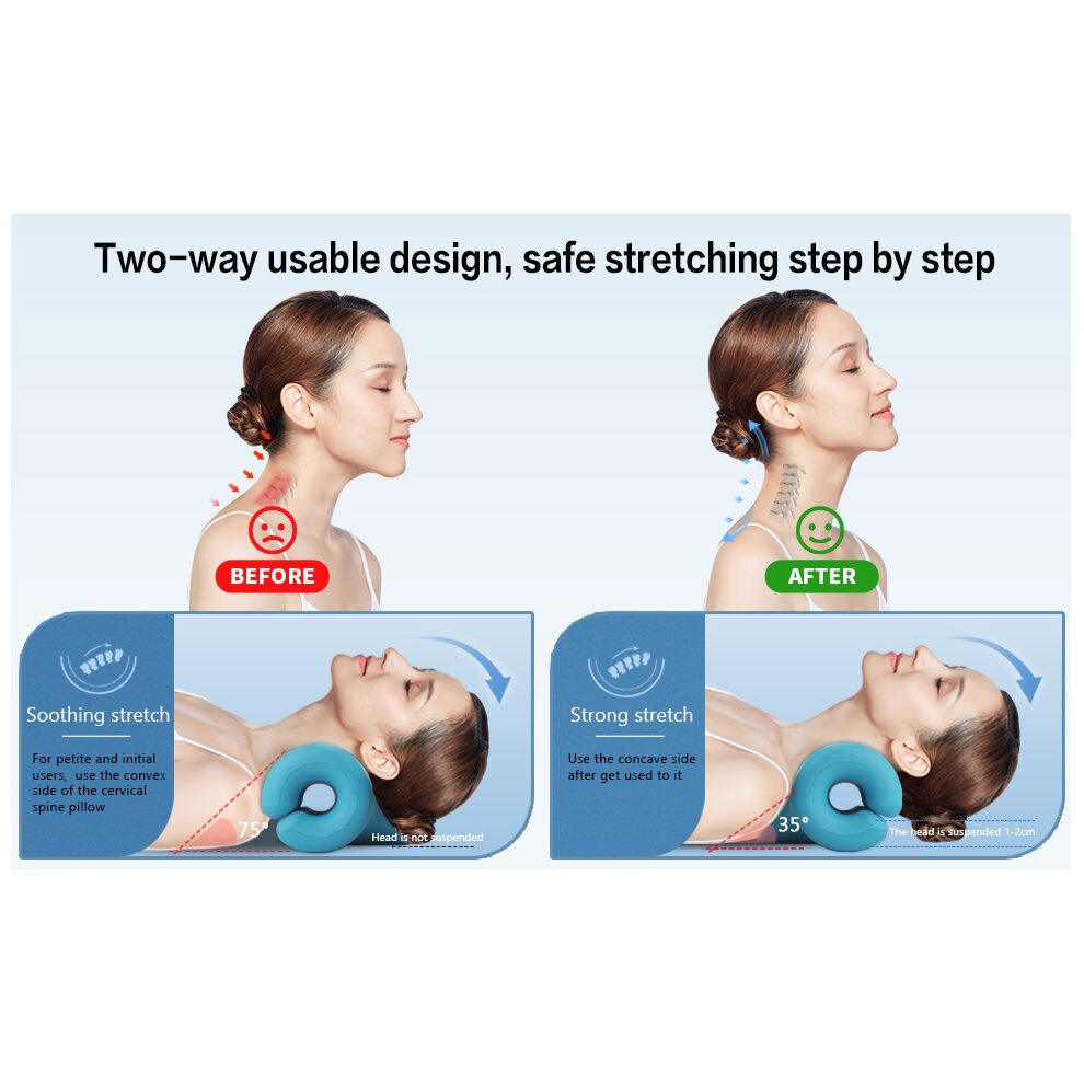 Neck and Shoulder Relaxer Cervical Traction Corrector Device Elastic Gentle Therapy Pillow with Shiatsu Massage for TMJ Pain Relief and Cervical Spine Alignment Chiropractic Pillow Neck Stretcher Headache Muscle Tension Spine Relax