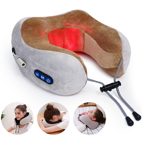 Electric Neck Massagers Heating Rechargeable Memory U-shape Pillow Multifunctional Machine Shoulder Cervical Vertebrae Kneading Massager Health Care Relaxation Tool Soft Sleeping Rest Cushion for Travel Office Plane Train Car Home