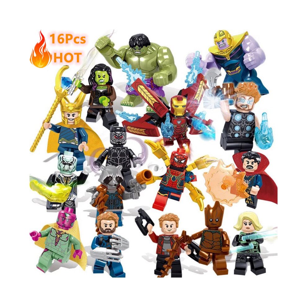 Marvel Avengers Minifigures Blocks Toy Compatible Lego DC Superhero  Action Figures Spiderman IronMan Batman Thor Hulk Captain America Character Set 16pcs Birthday Cake Decoration Kids Surprise Christmas Gifts