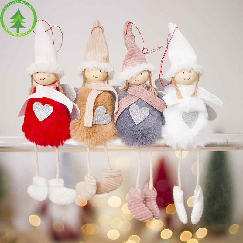 (White) Christmas Angel Ornaments Elk Angel Feather Doll Pendant Christmas Tree Decor Hanging Decoration Christmas Plush Angel Pendant Child Cute Doll for Xmas Festive Home Decor Kids Gift
