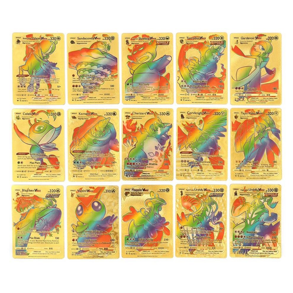 (Golden Rainbow 55pcs) Pokemon Cards Metal Gold Vmax GX Energy Card Charizard Pikachu Rare Collection Battle Trainer Card English Trading Cards Child Toys Xmas Gifts for Kids 55-110pcs set
