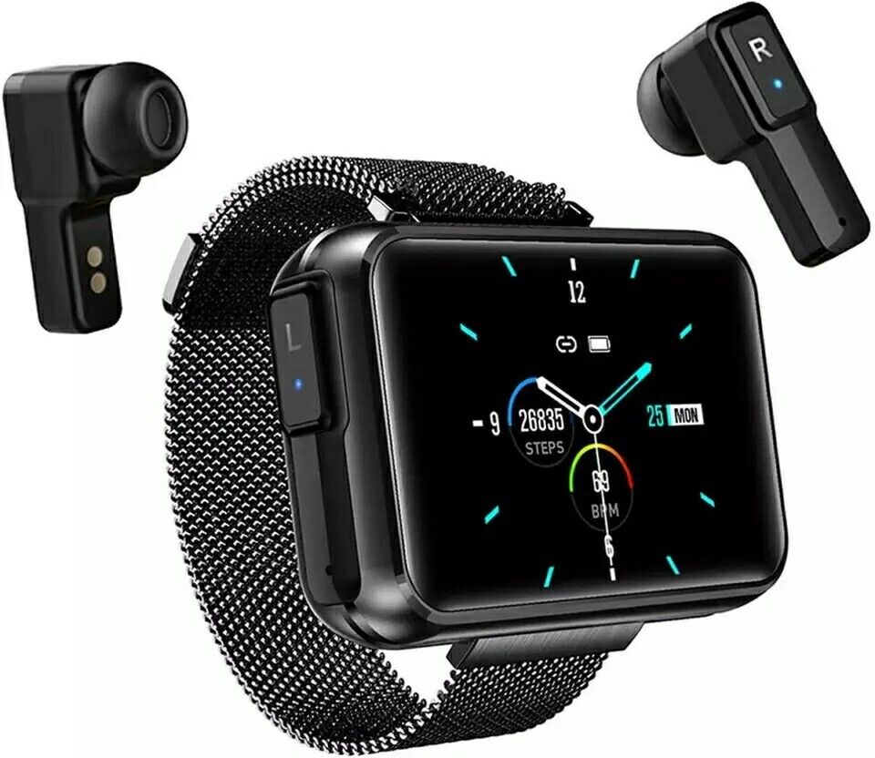 New Smart Fitness Watch Bluetooth Earphones Men Defined Watch Faces