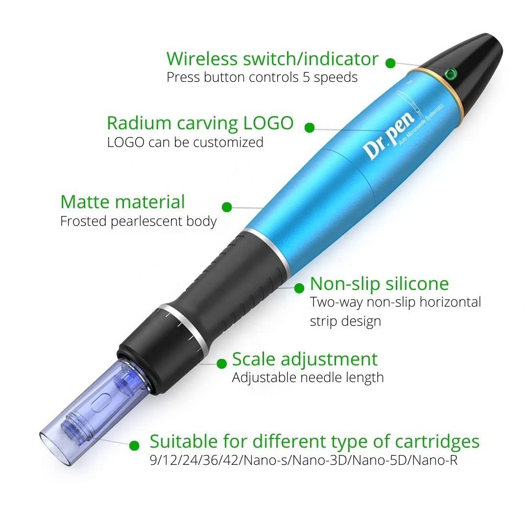 Dr. Pen Ultima A1w Microneedling Pen Multi-Function Wireless Derma Auto Pen Professional Skin Care Beauty Device Best Electric Skin Facial Repairs Care Tool Kit with 5x 12-Pins Cartridges 5x 36-Pins Cartridges 5x Round Nano Pins Cartridges