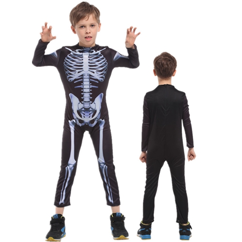 (110~120CM) Childrens Skeleton Bone Scaffold Costume Carnival Theme Halloween Party