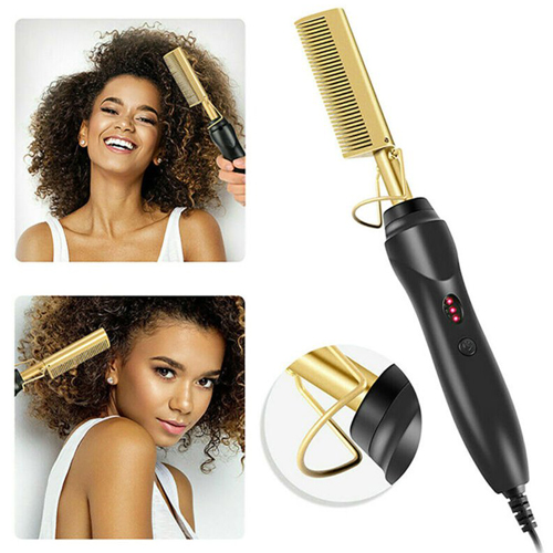 Hair Straightener Hot Comb Electric Beard Curler Brush Copper Comb Curling Iron Travel Styling Wand