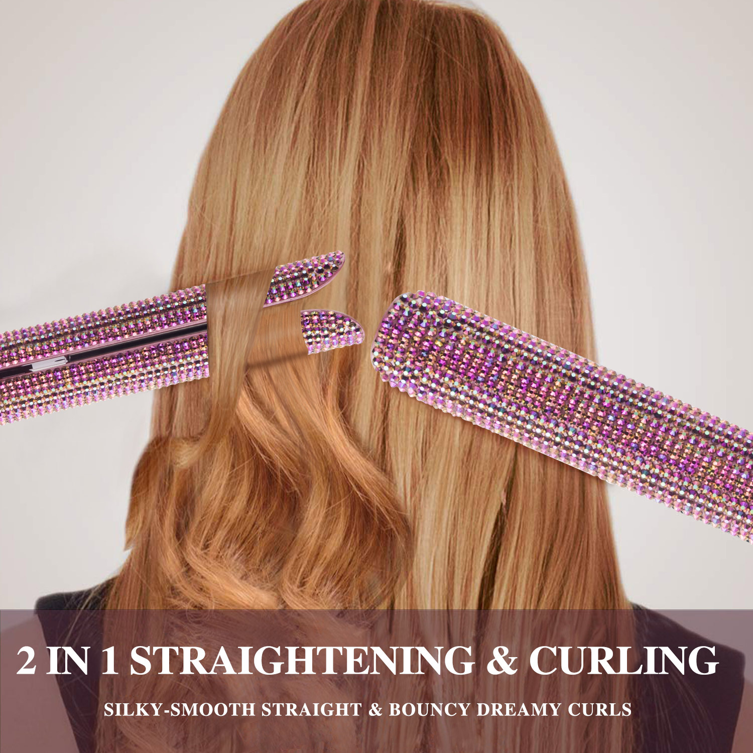 Hair Straightener Hair Curler Professional Titanium Flat Iron Rhinestone Straightening Iron for Women Crystal Diamond LCD Digital Display