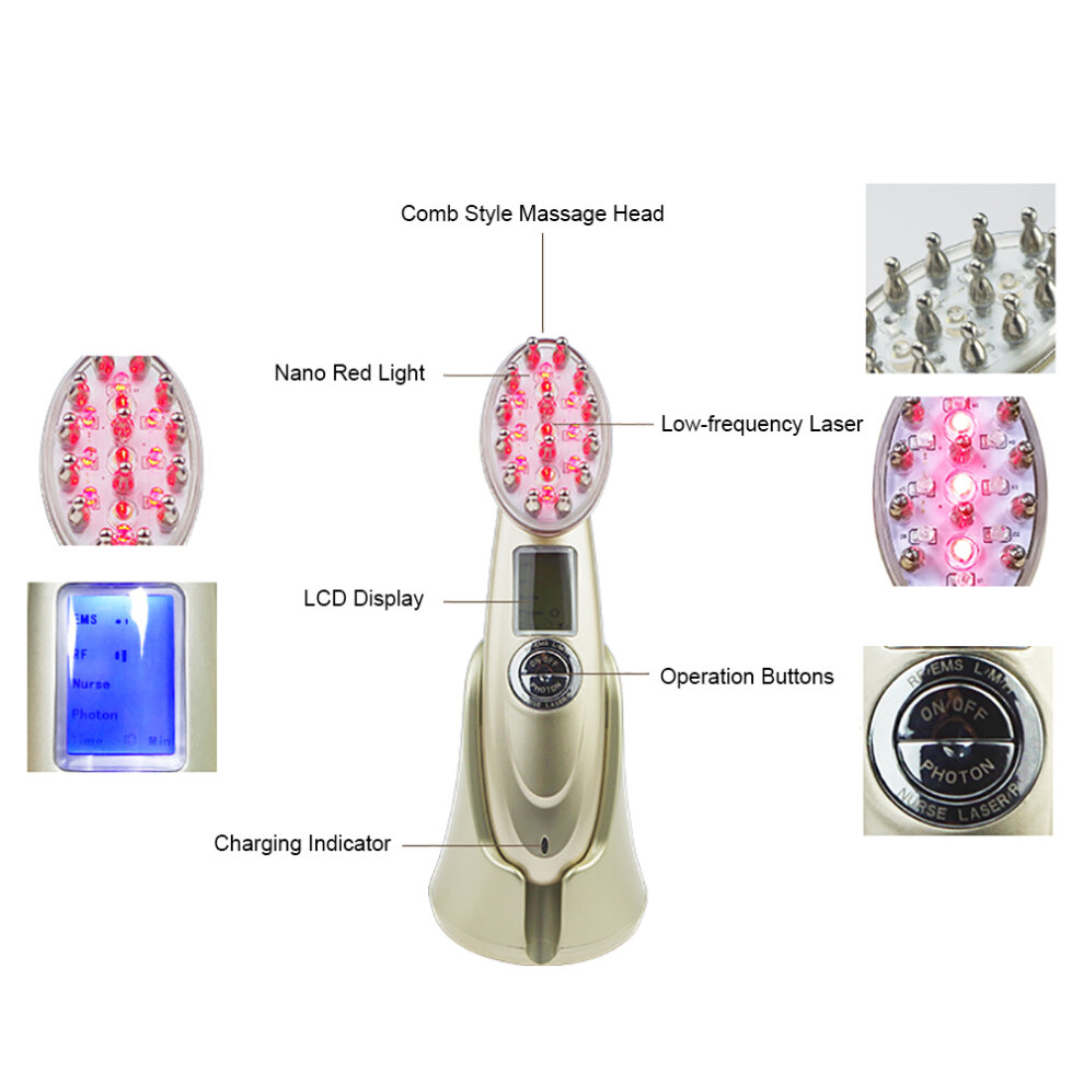 RF Laser Hair Growth Massage Comb Anti Hair Loss Therapy Infrared