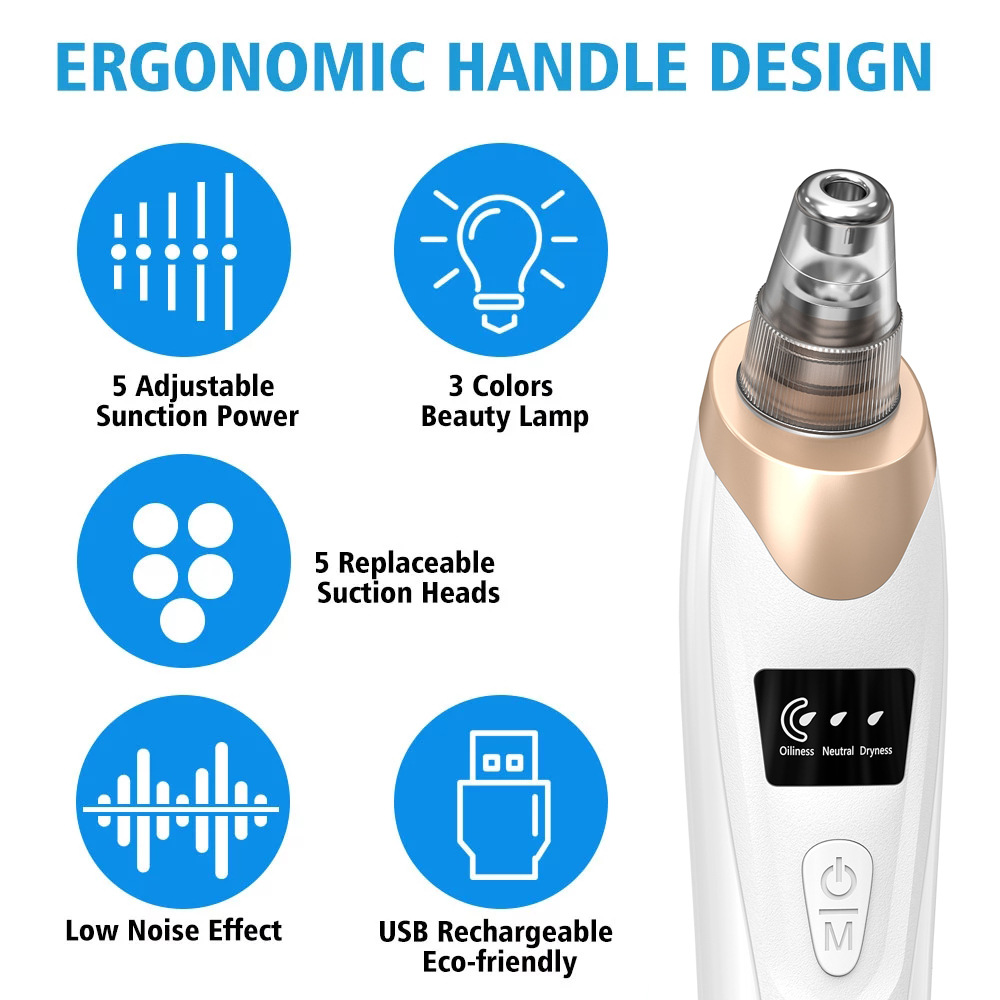Blackhead Remover Vacuum Facial Pore Cleaner Household Electric Acne Comedone Whitehead Extractor Tool LCD Display Skin Car Device  For Women And Men