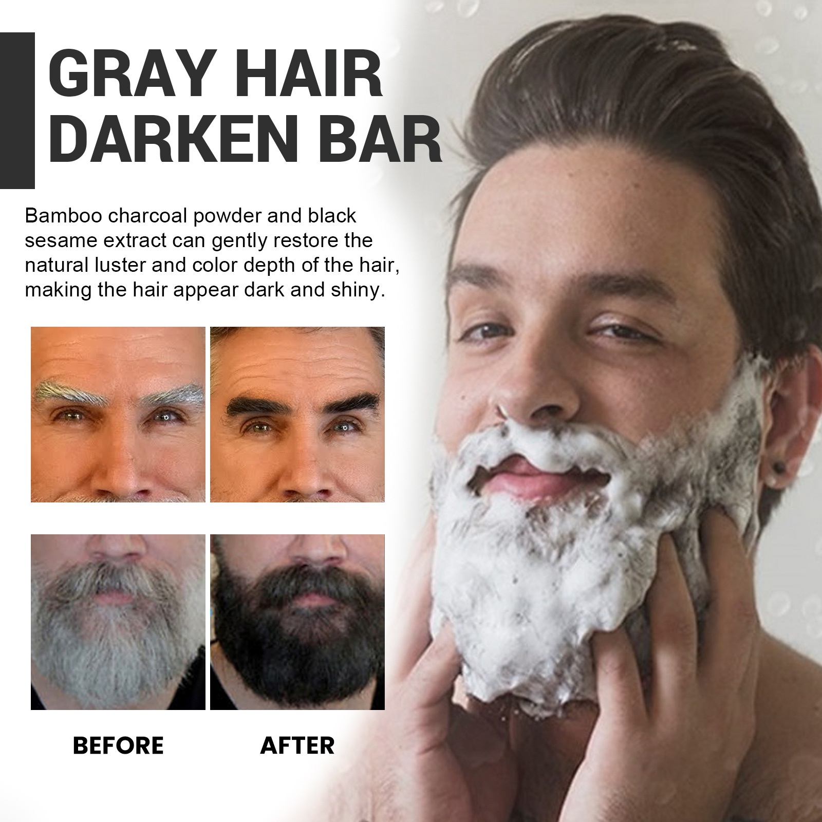 Grey Hair Darkening Bar Hair Shampoo Soap Restore Beard Natural Color Nourishing Cleaning Oil Control White Hair Repair Hair Treatment