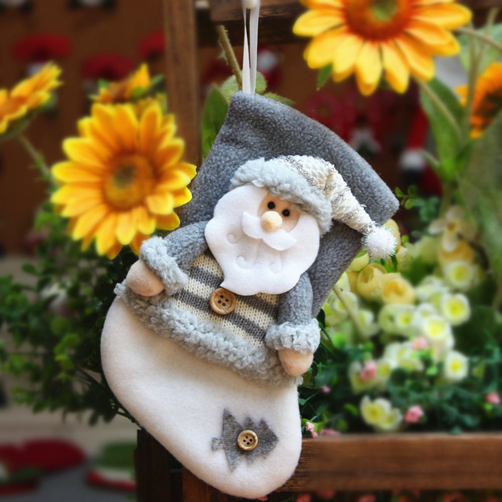 (1PCS Santa Claus) 3PCS Christmas Stocking Embroidered Santa White Grey Xmas Family Kids Christmas Socks Christmas Decorations for Home Noel Decor Navidad New Year