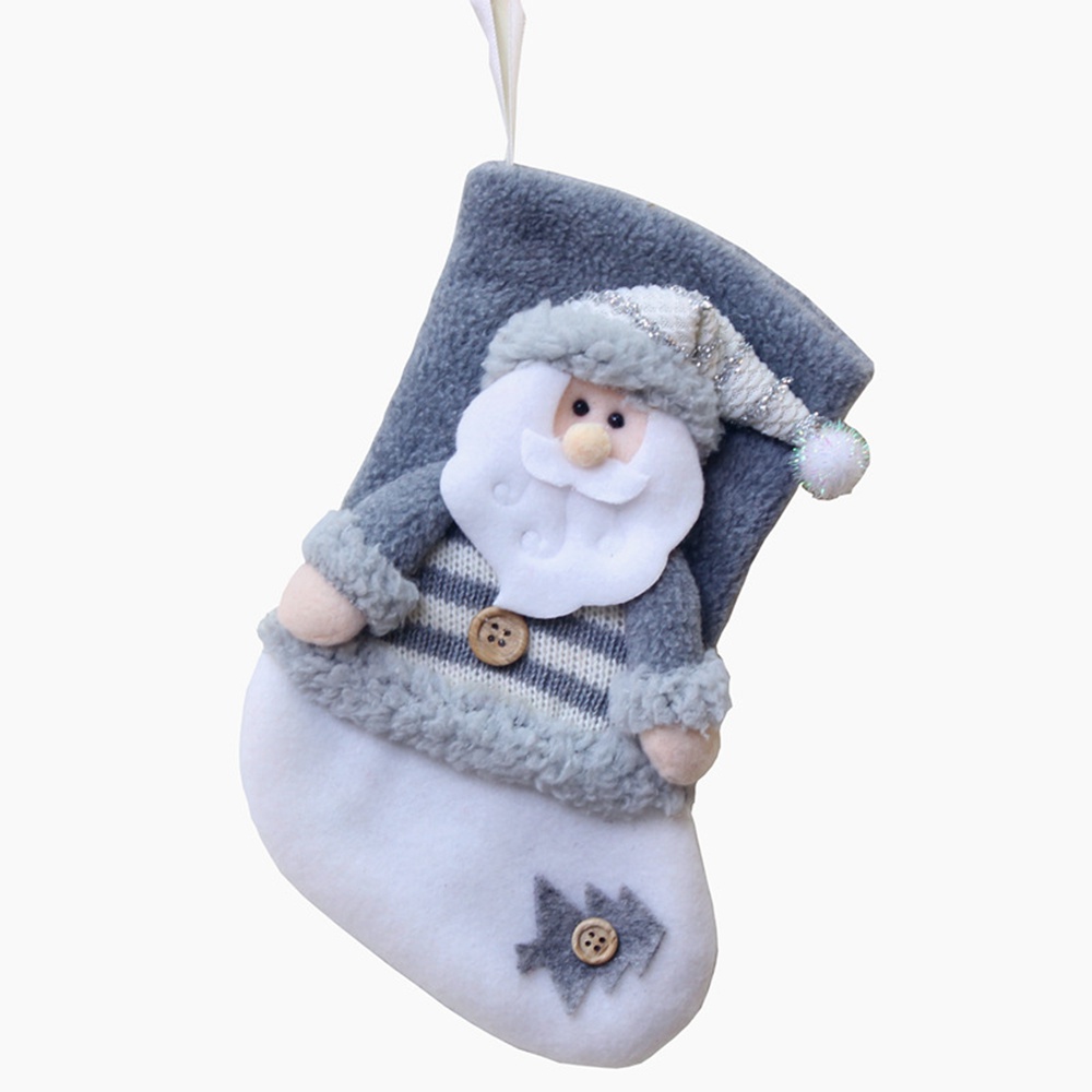 (1PCS Santa Claus) 3PCS Christmas Stocking Embroidered Santa White Grey Xmas Family Kids Christmas Socks Christmas Decorations for Home Noel Decor Navidad New Year