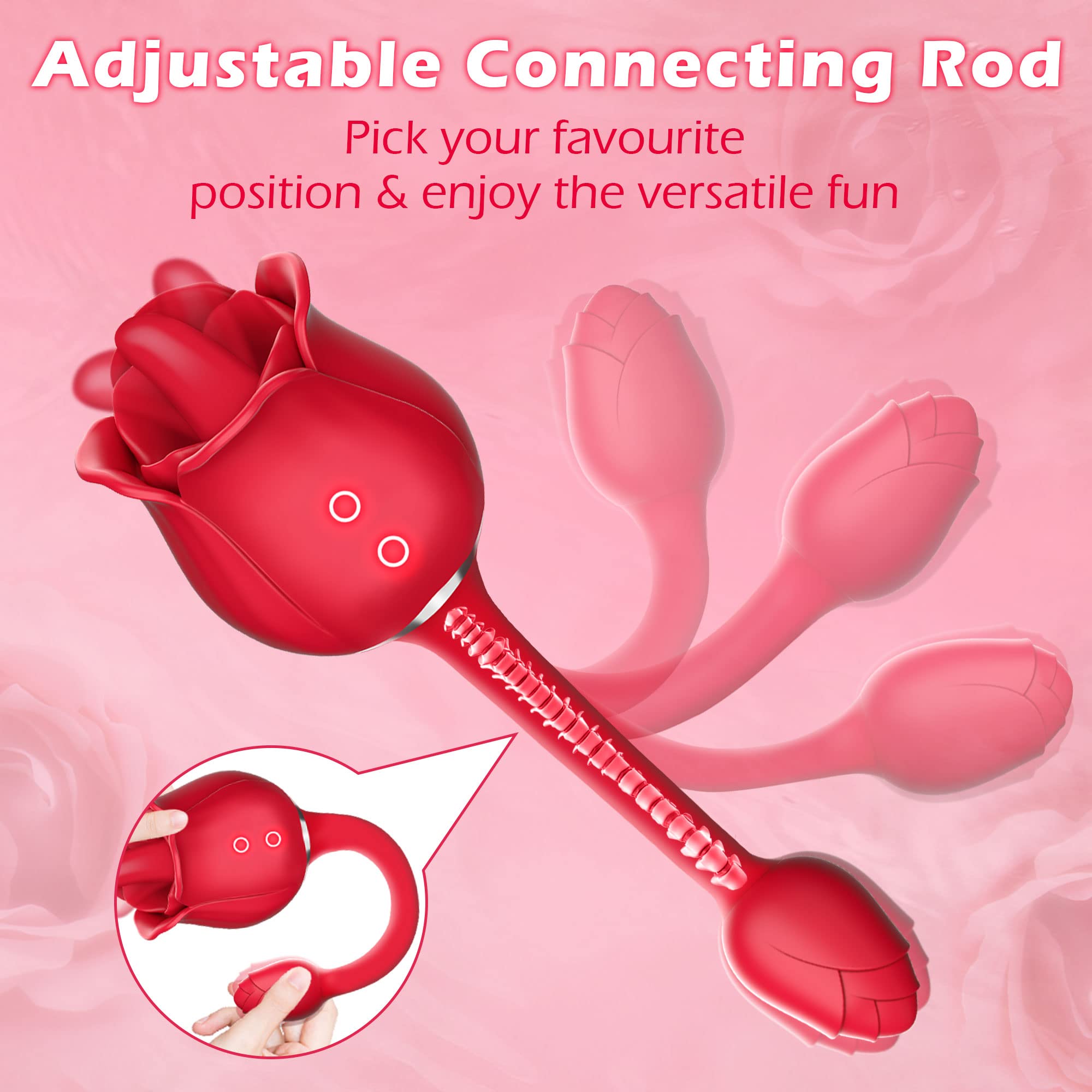 Rose Sex Toy G Spot Vibrator for Women Adjustable Massager Wand Dildo Tongue Adult Toys with 9 Tongue Licking and Vibrating Modes