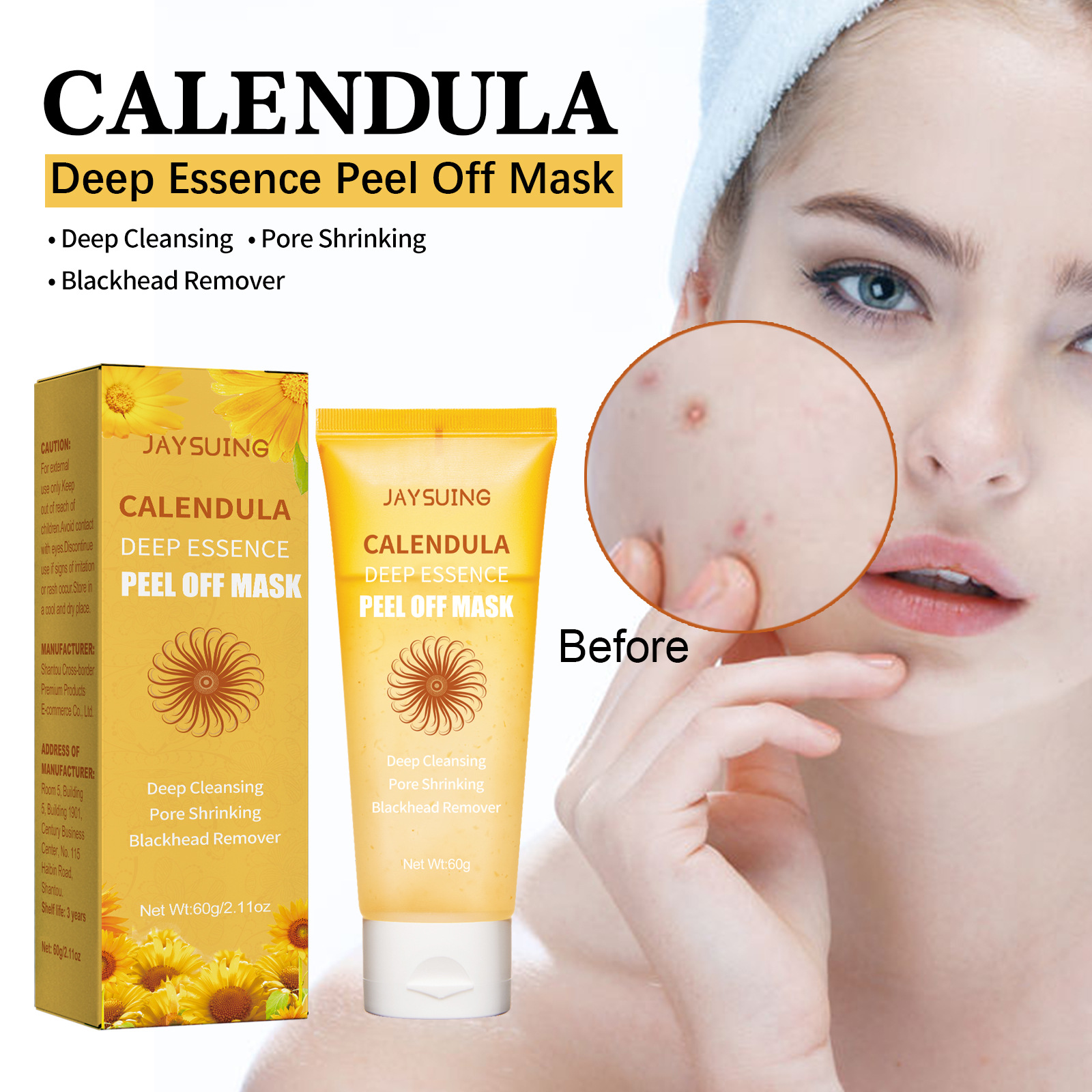 Calendula Deep Essence Peel off Mask Refining Herbal Mask Calendula Pore Cleaner Skincare Deep Cleansing Pore Remover for All Skin Types