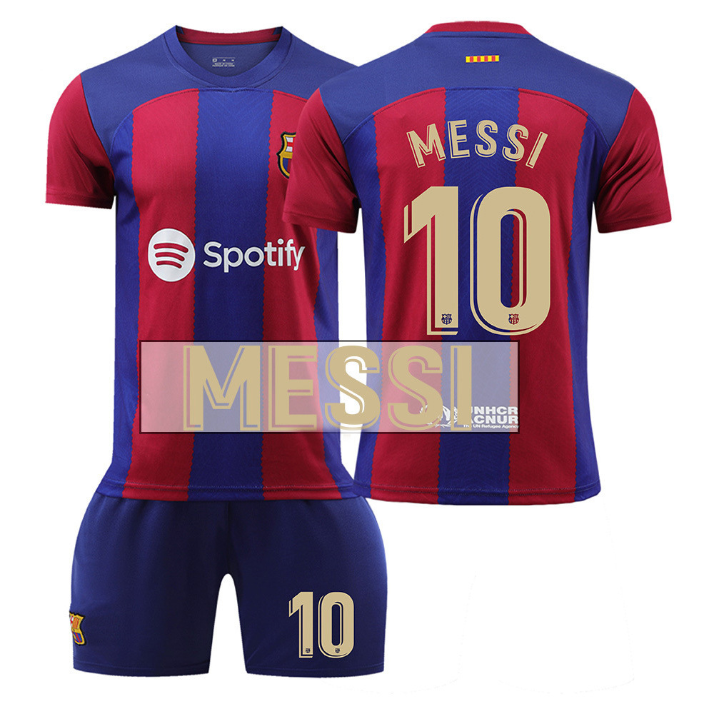 (Adult M) Barcelona Home Messi No. 10 Kids Adults Boys Youths Football Kits Soccer Jersey Home Away Training T-shirt Suit