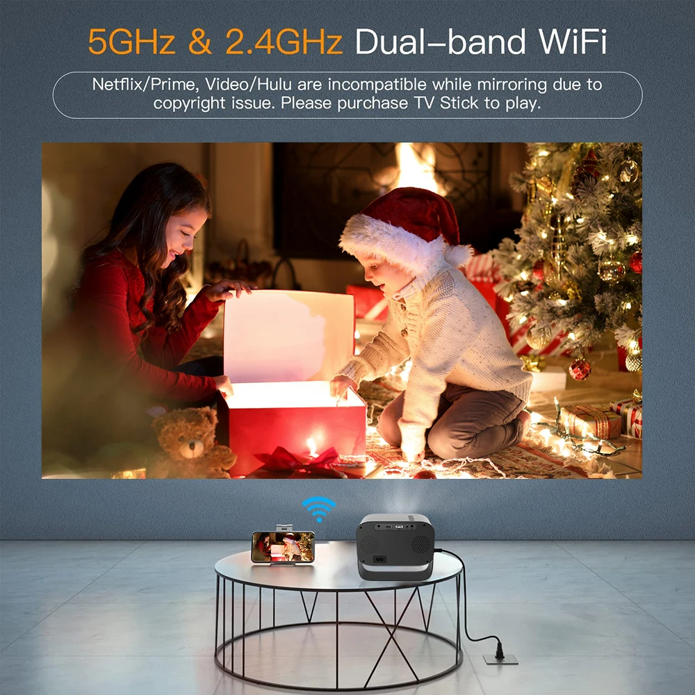 1080P Mini Projector WiFi Bluetooth Smart Home Theater Movie Android 9.0