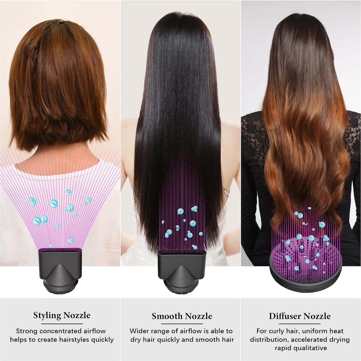 Professional Hair Dryer 2000W Powerful Quick Drying Ionic Hairdryer with 1 Diffuser 2 Nozzle Blow Dryer with 2 Speeds 3 Heating and Cool Button for Women Curly and Straight Hair