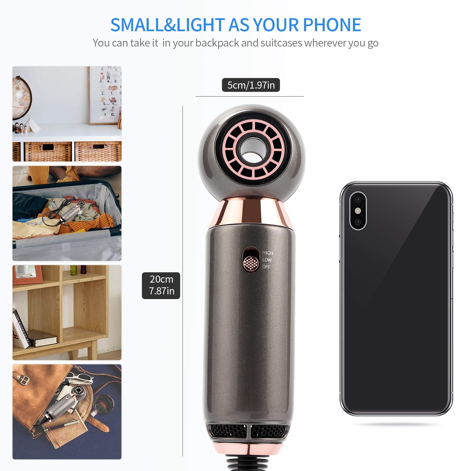 Leafless Hair Dryer Fast Dry Dryer with 360° Magnetic Suction Nozzle Lightweight Fast Drying Blow Dryer for Travel Salon Home Gift