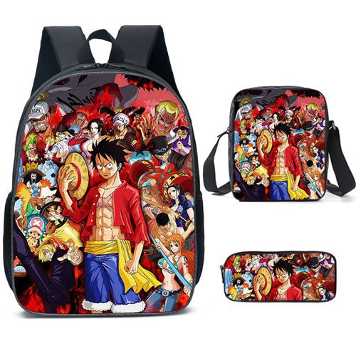 (Style 1) 3Pcs One Piece Luffy Backpack Lunch Bag Pencil Case Set Kids Gift