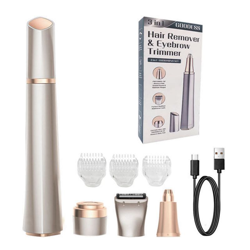 (Green) 3 in1 USB Rechargeable Eyebrow Trimmer for Women Portable Grooming Kit