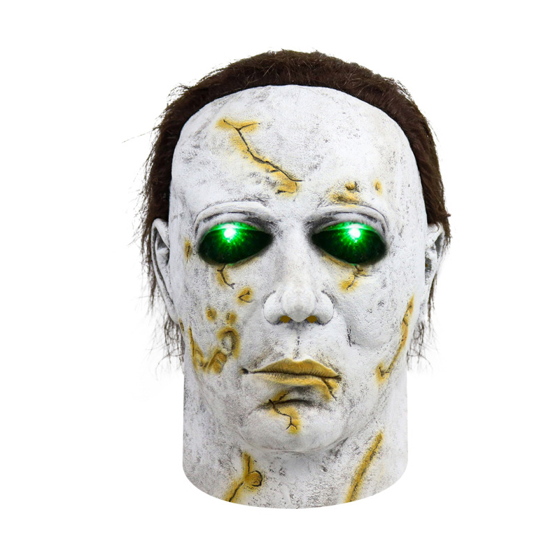 Michael Myers Mask for Adults Men Horror Full Head Latex Mask With Light and Hair Halloween Scary Cosplay Costume Creepy Party Props