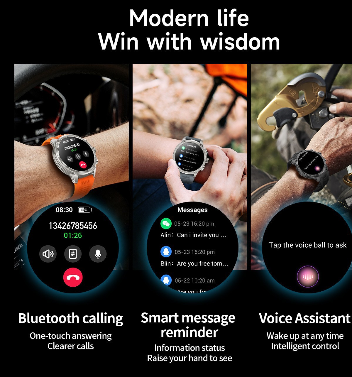(Black) Smart Watch Bluetooth Smart Sports Watch for Men and Women Total Health Monitoring Sleep Monitoring Blood Oxygen Detection IP67