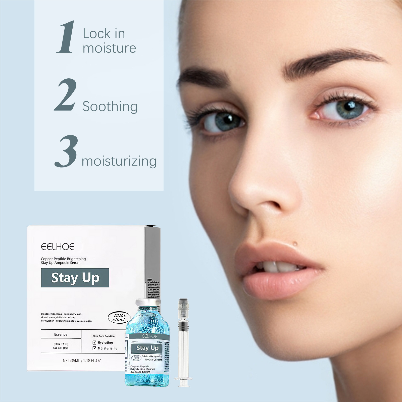 (1pc) EELHOE Hyaluronic Acid Moisturizing Serum Deep Nourish Smooth Skin Whiten Brighten Skin Care Products Hydrate Face Essence Firm Facial Skin Restores Dark Skin 35ml