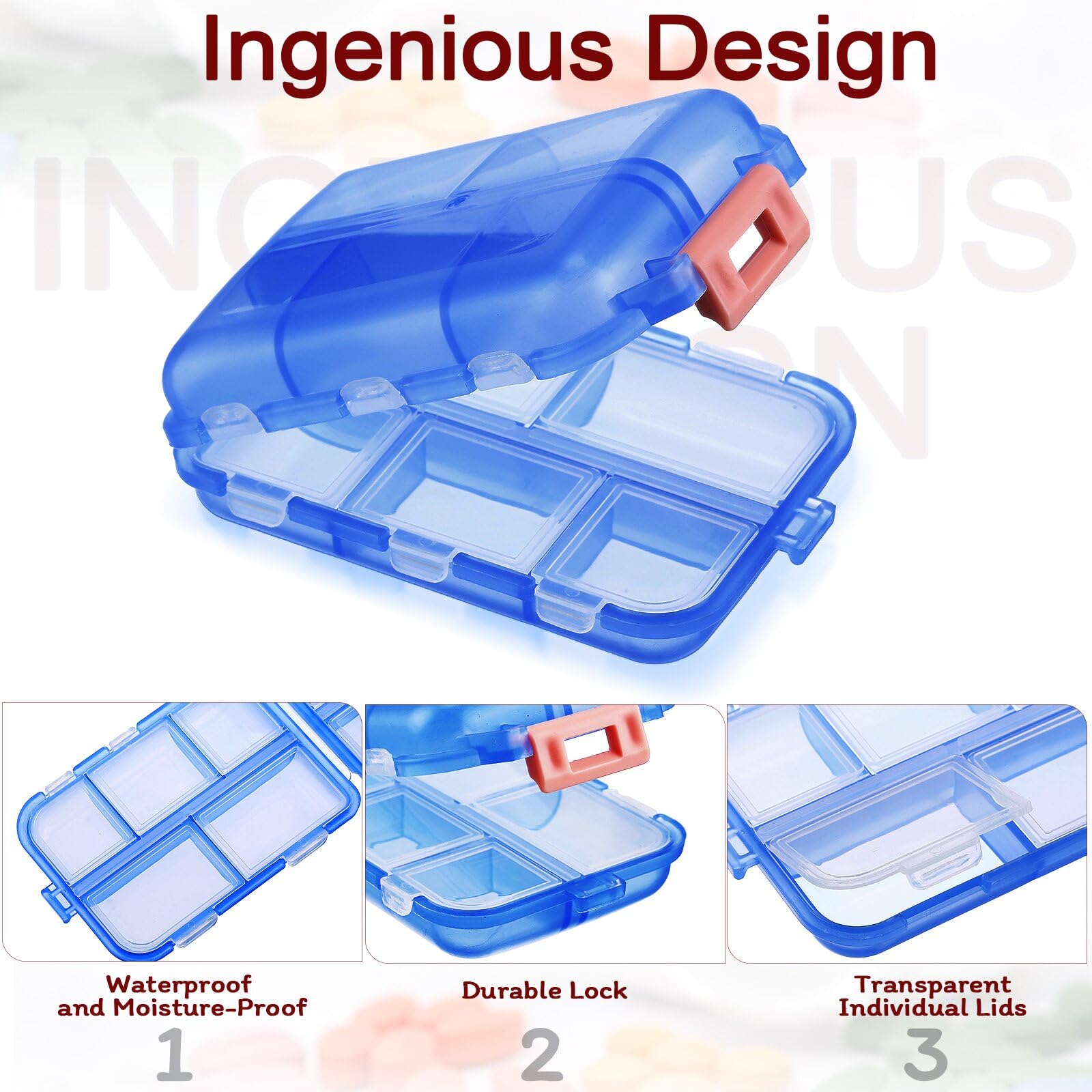 (Green) Portable Storage Pill Box Convenient 10 Grids Plastic Vitamin Box with Stickers DIY Portable Pill Box Tablet Container Storage Case