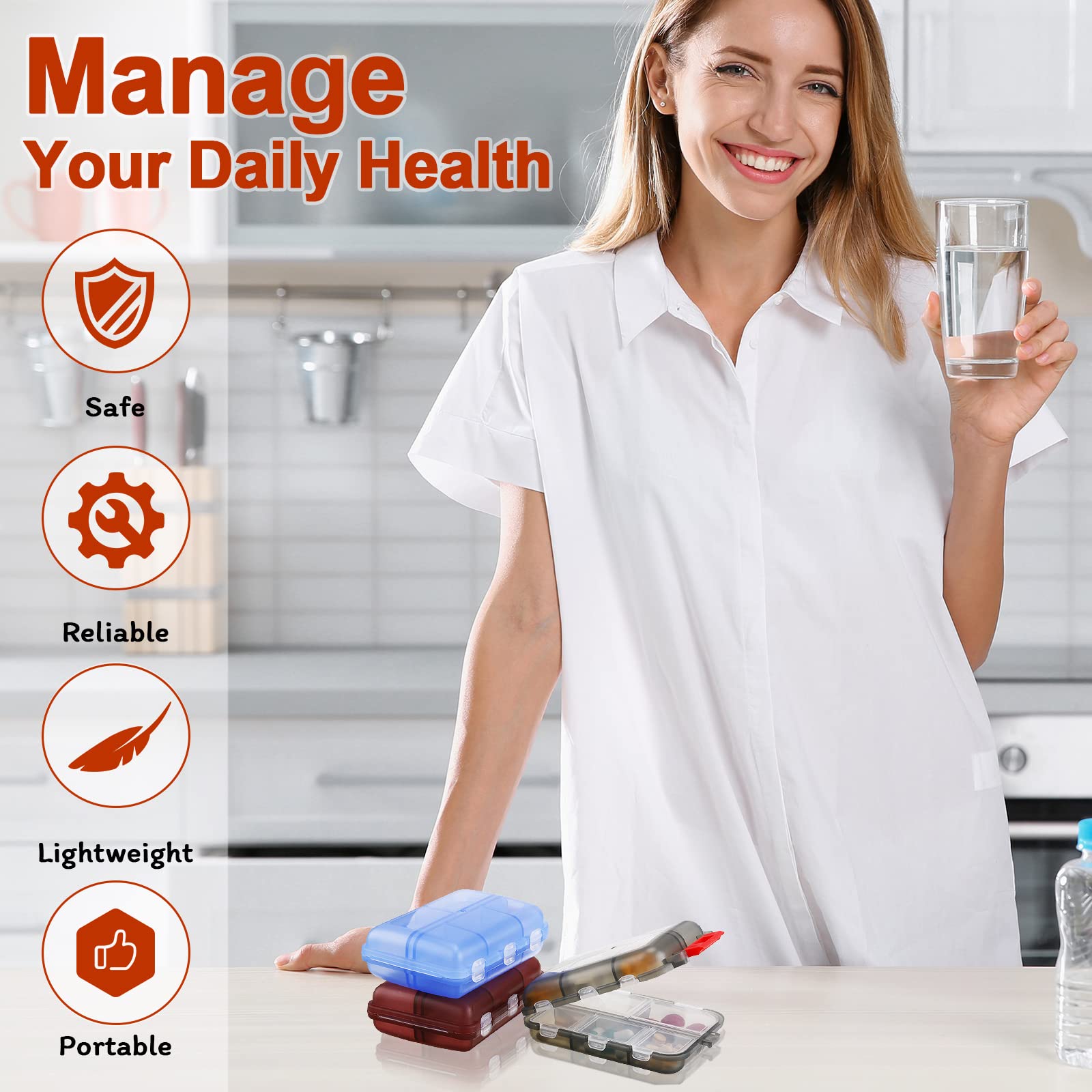 (Green) Portable Storage Pill Box Convenient 10 Grids Plastic Vitamin Box with Stickers DIY Portable Pill Box Tablet Container Storage Case