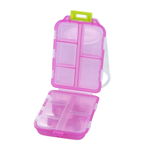 (Green) Portable Storage Pill Box Convenient 10 Grids Plastic Vitamin Box with Stickers DIY Portable Pill Box Tablet Container Storage Case