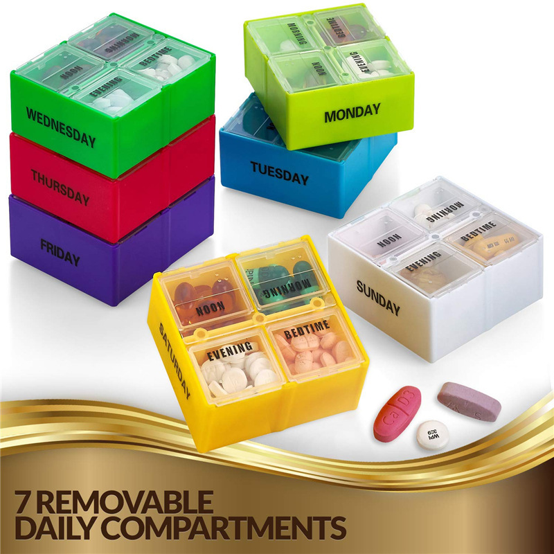 Pill Box Organizer Rainbow 7 Days Storage Box Container for School Office Travel Portable Medicine Case Weekly for Tablets Compartments New