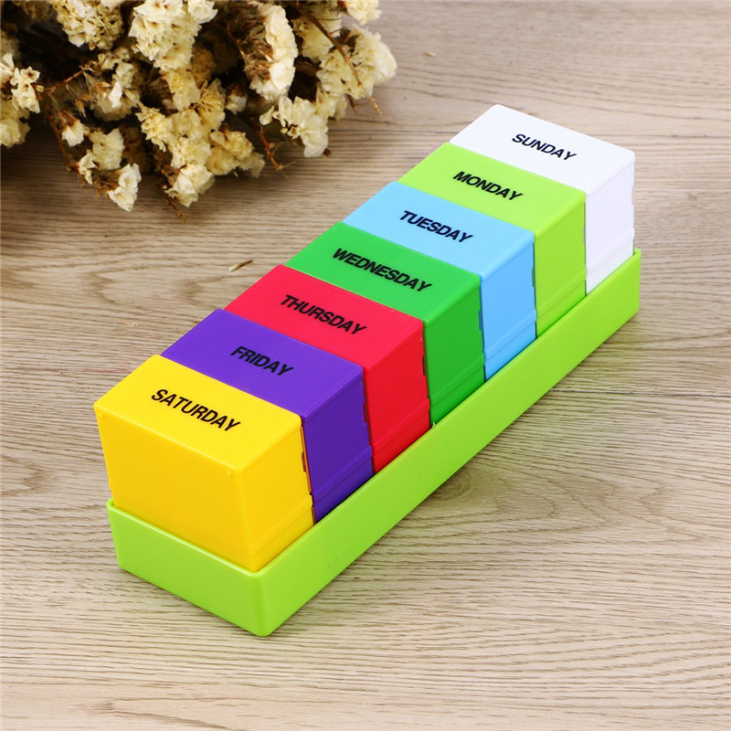 Pill Box Organizer Rainbow 7 Days Storage Box Container for School Office Travel Portable Medicine Case Weekly for Tablets Compartments New