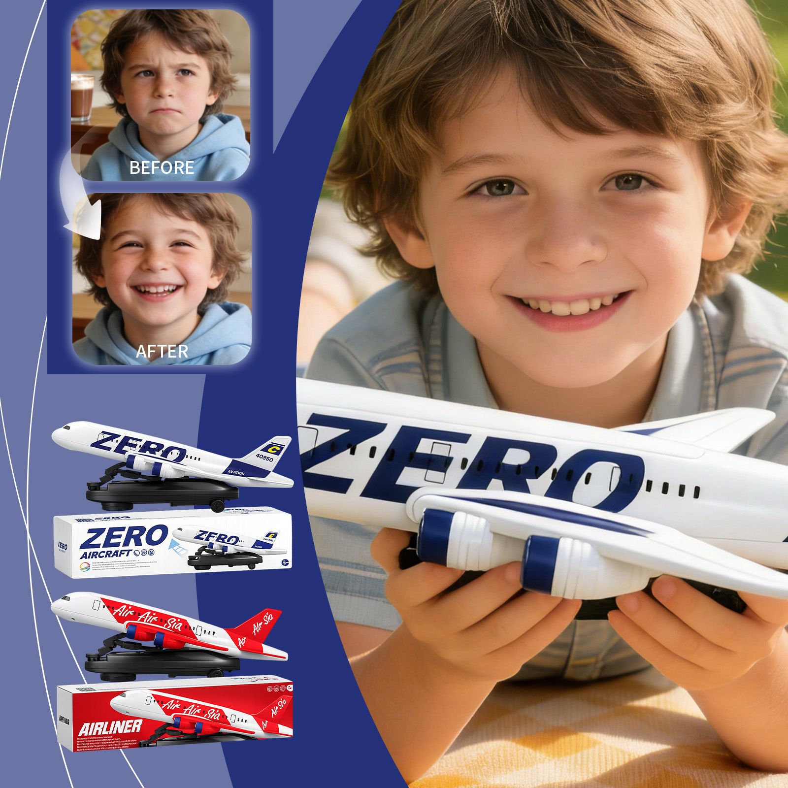 (Blue) Interactive Aircraft Toy With Flashing Lights And Realistic Design For Children Entertainment A2UB ﻿