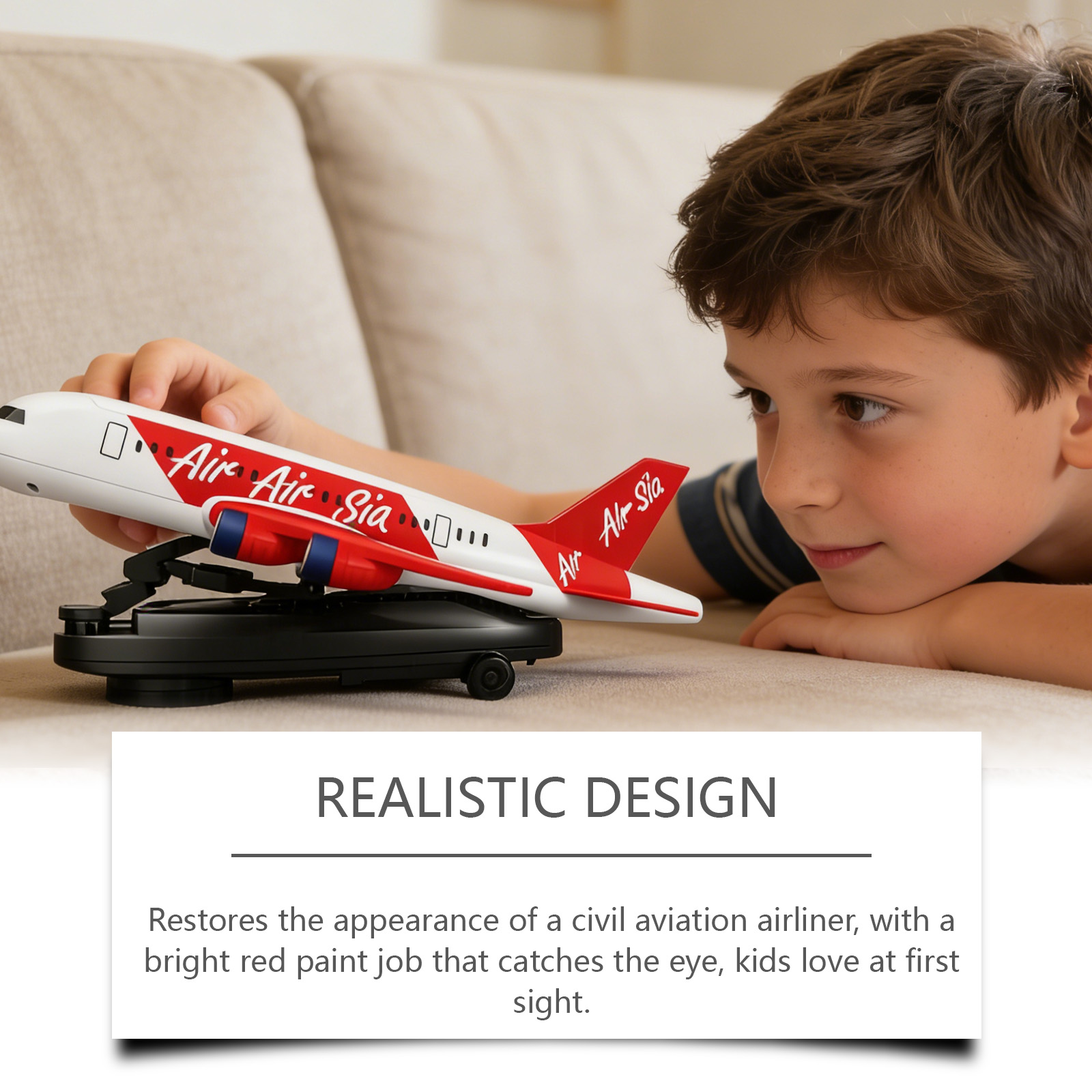 (Red) Interactive Aircraft Toy With Flashing Lights And Realistic Design For Children Entertainment A2UB ﻿