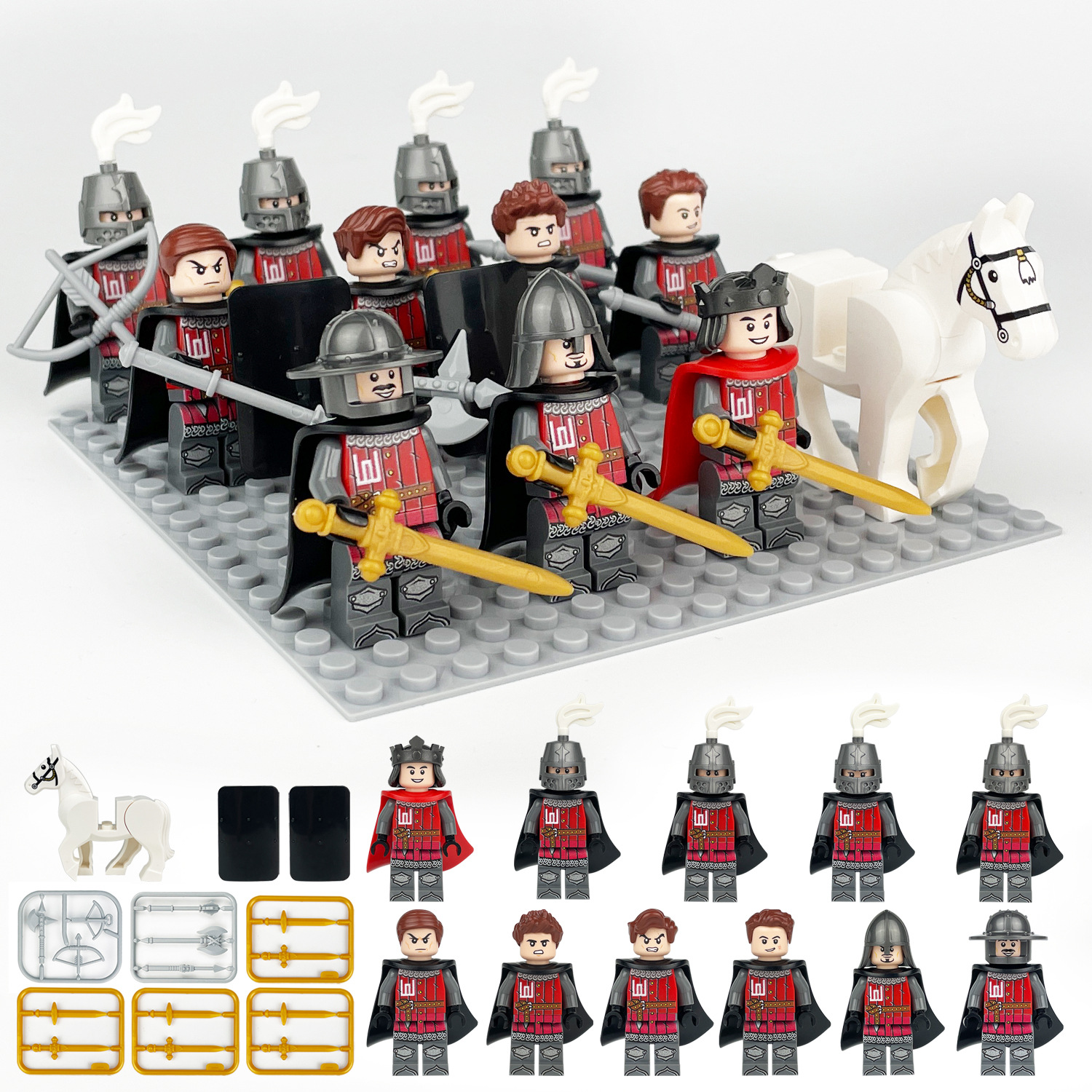 Medieval Trooper Minifigure Building Blocks Toy Soldiers Army Toys Set with Weapons for Classic Educational Smooth Surface