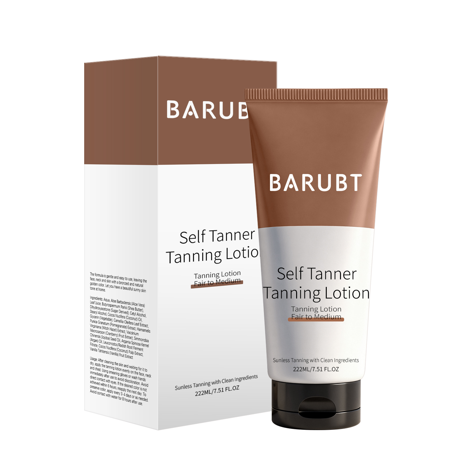 (Brown) Self Tanner Tanning Lotion Sunless Tanner Moisturizer Hydrating Repair for Natural Bronze Glow Outdoor Daily Skin Care 222ml