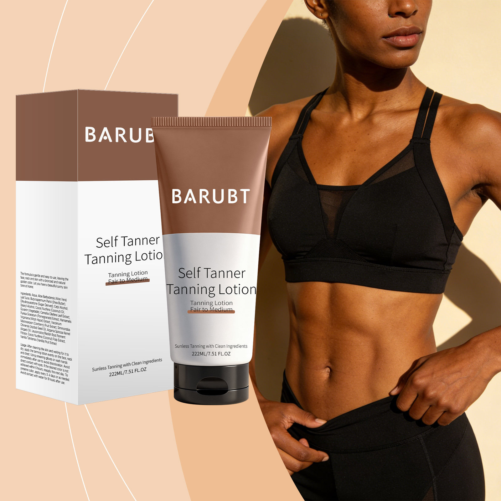 (Brown) Self Tanner Tanning Lotion Sunless Tanner Moisturizer Hydrating Repair for Natural Bronze Glow Outdoor Daily Skin Care 222ml