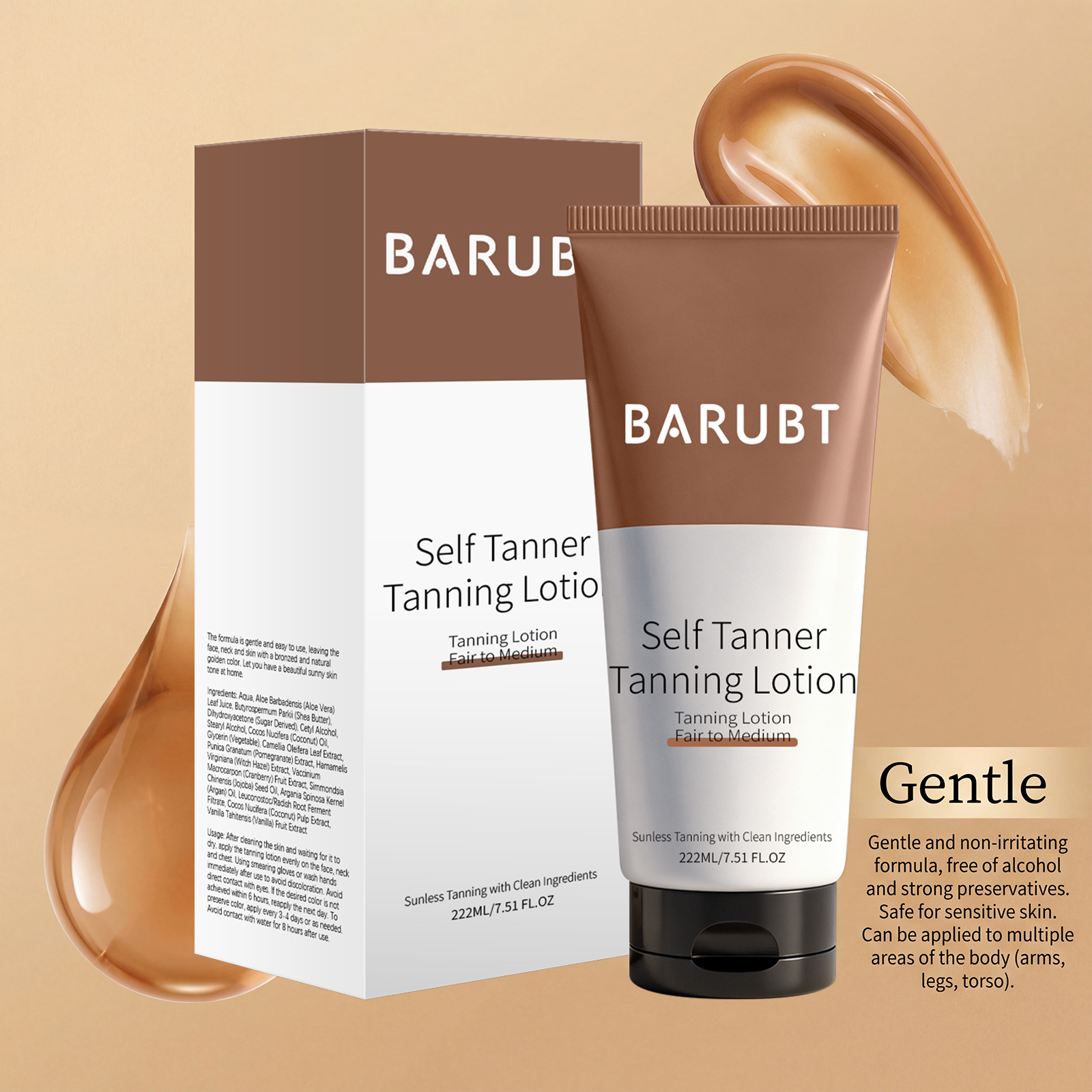 (Brown) Self Tanner Tanning Lotion Sunless Tanner Moisturizer Hydrating Repair for Natural Bronze Glow Outdoor Daily Skin Care 222ml