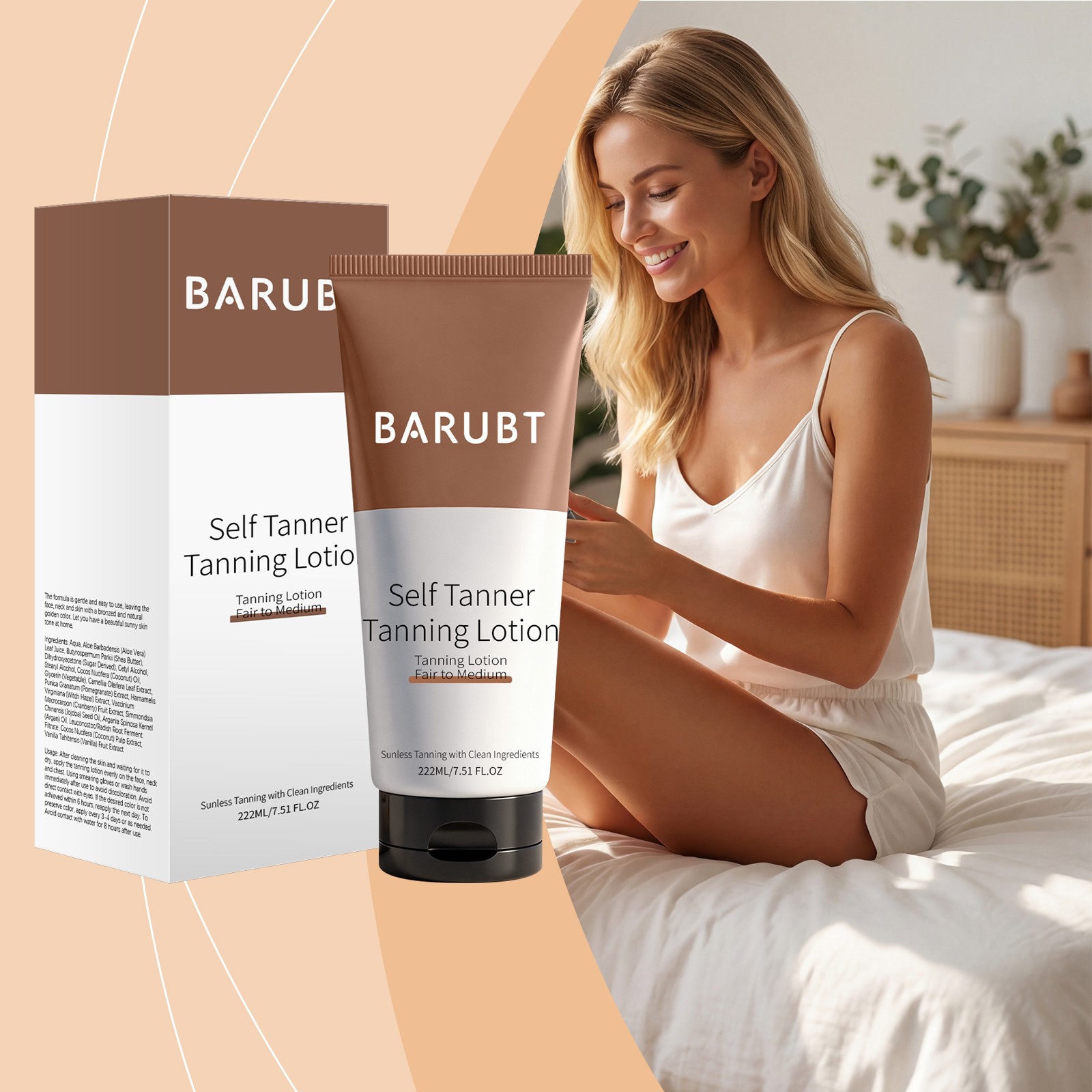 (Brown) Self Tanner Tanning Lotion Sunless Tanner Moisturizer Hydrating Repair for Natural Bronze Glow Outdoor Daily Skin Care 222ml