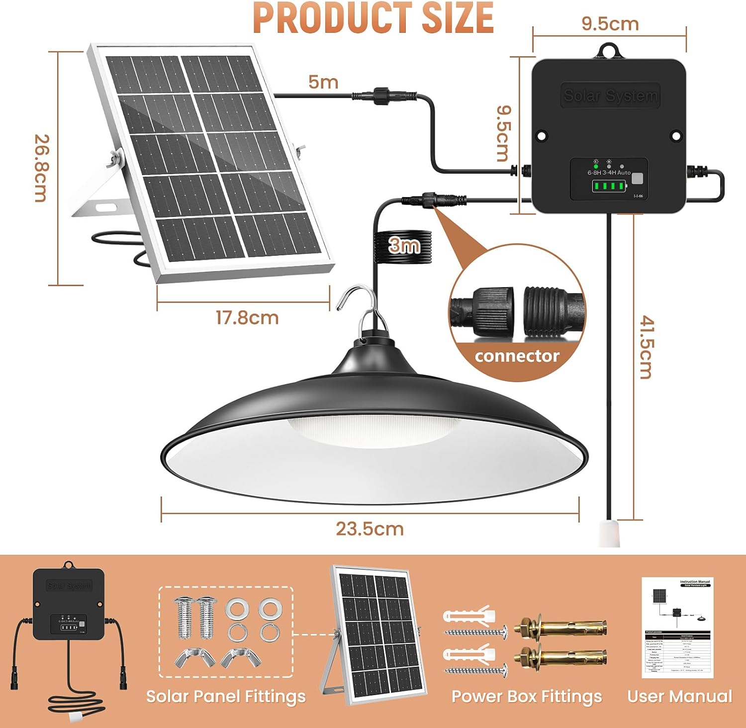 Solar Shed Light Indoor Outdoor 2000LM Daytime Available Pendant Light with Pull Cord Power Display Mode Indicator 3 Lighting Modes Solar Lights IP65
